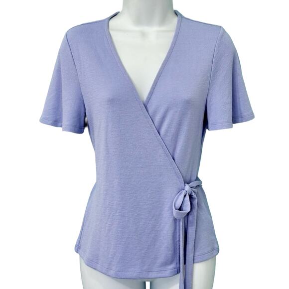 Gap Lilac Lavender Purple Flutter Sleeve Knit Wrap Top size XS NEW Tags - Picture 1 of 9